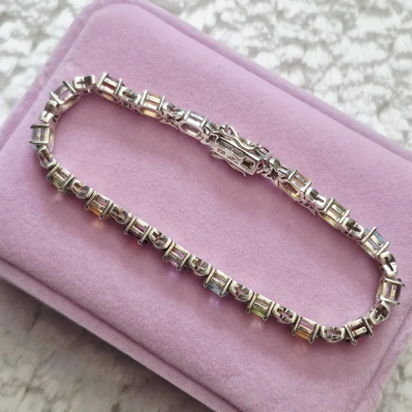 Vintage Sterling Silver XO Multi-Color Gemstone Tennis Bracelet - Picture 6 of 12